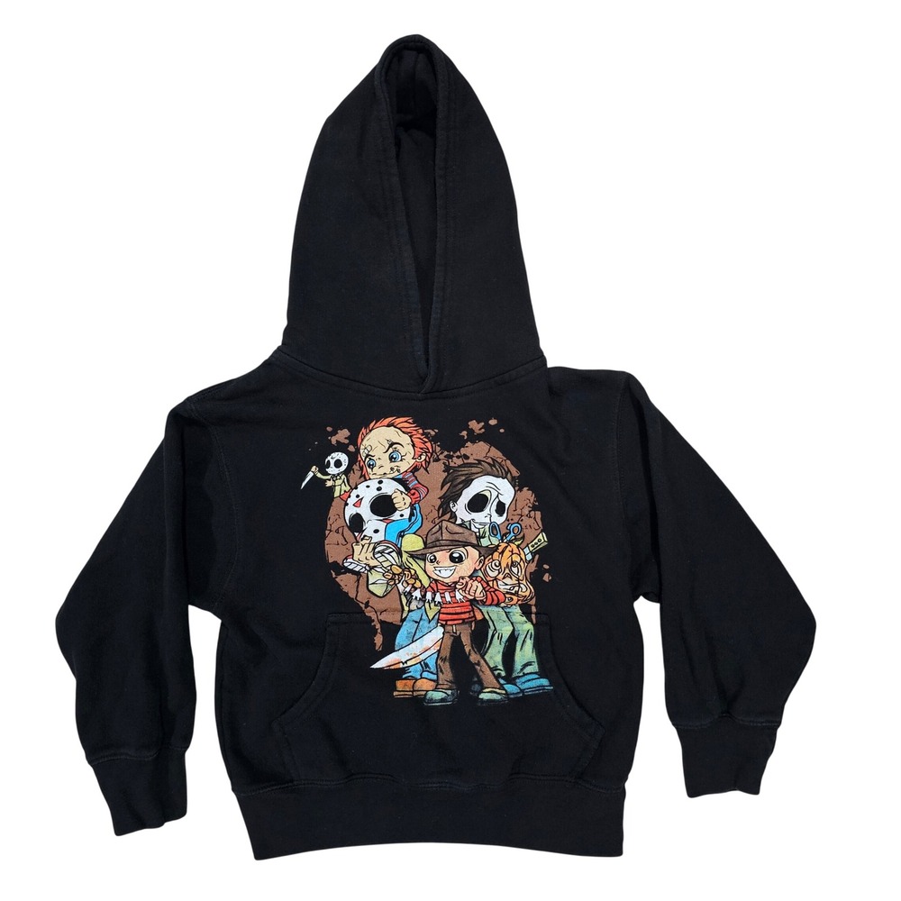 Smart Blanks Kids YS Black Horror Movie Characters Graphic Hoodie Sweatshirt